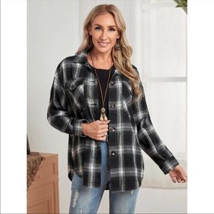 *NEW* Black & White Plaid Flannel Button Down Shirt